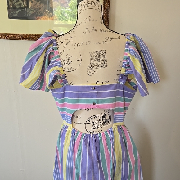 Colorful Striped Puff Sleeve Dress - Picture 4 of 8